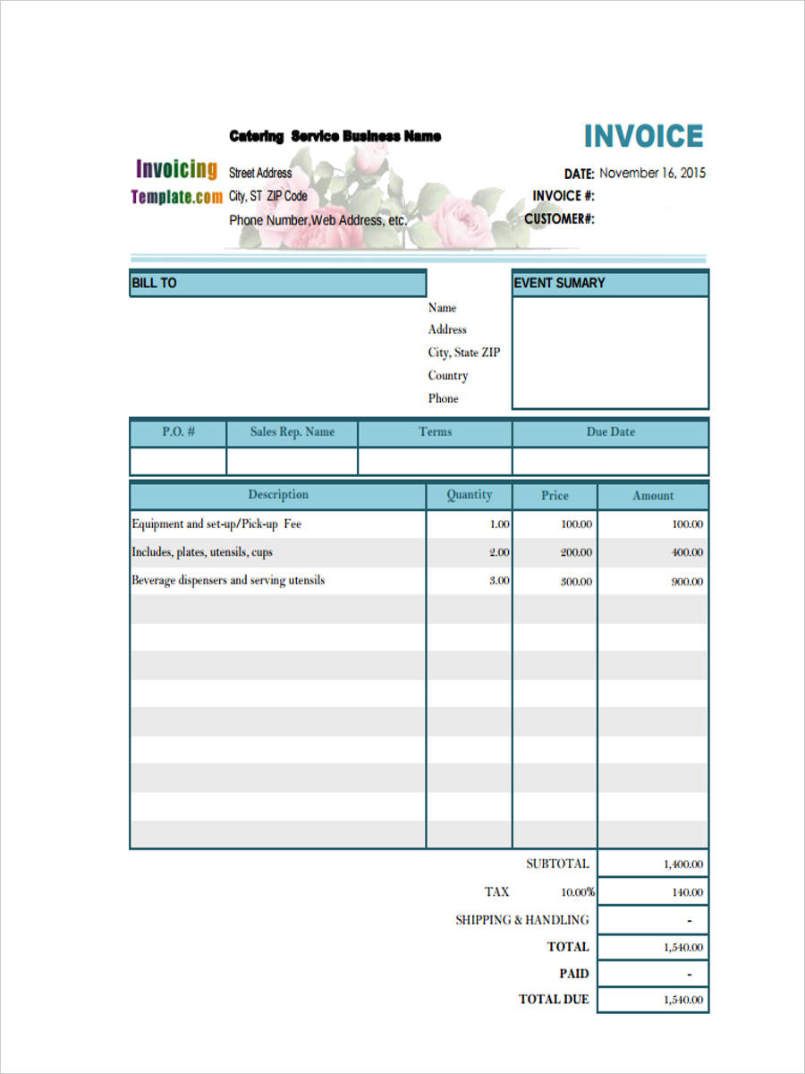 catering bill format in word download