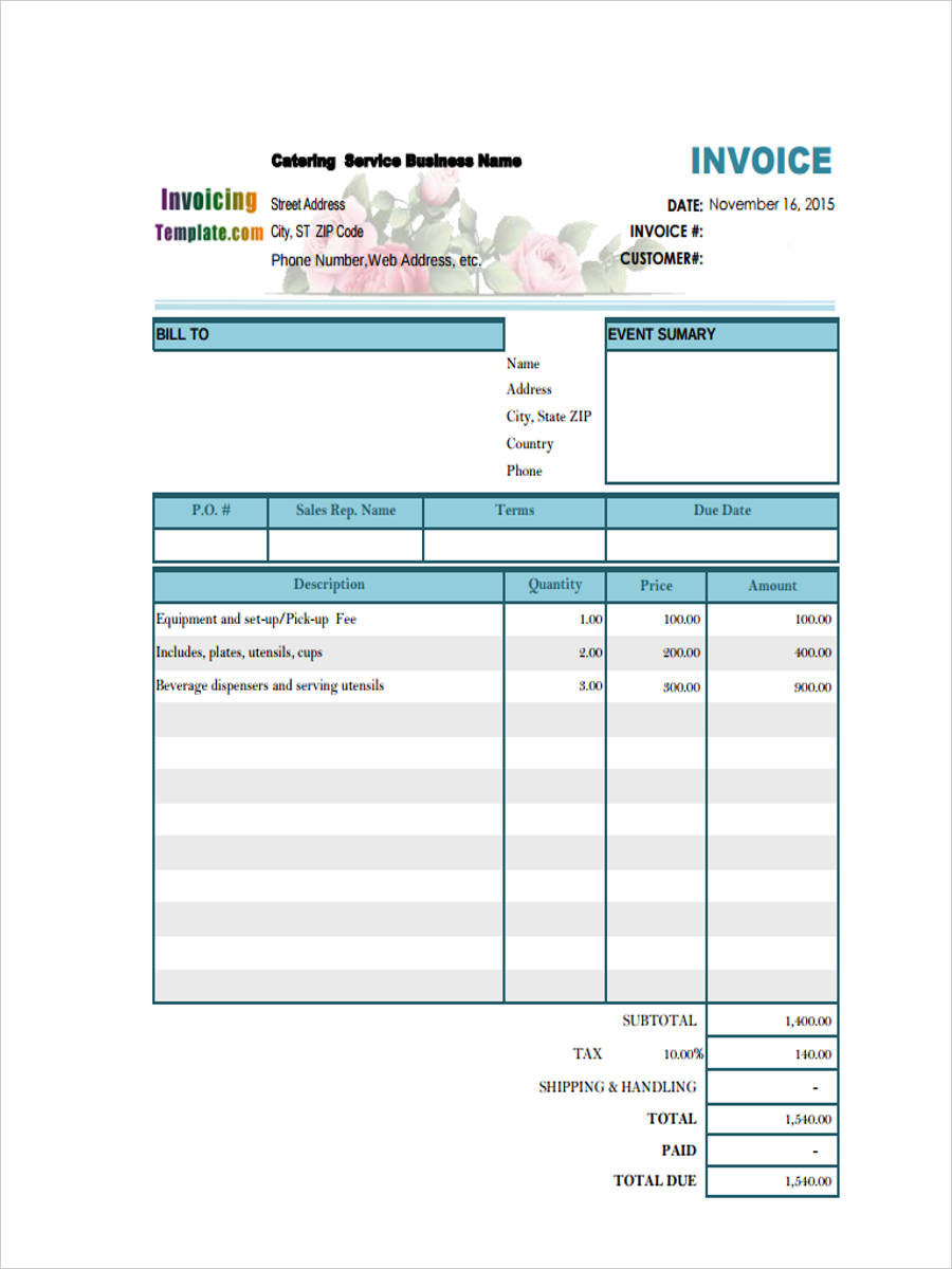 FREE 8 Catering Invoice Forms In PDF Ms Word