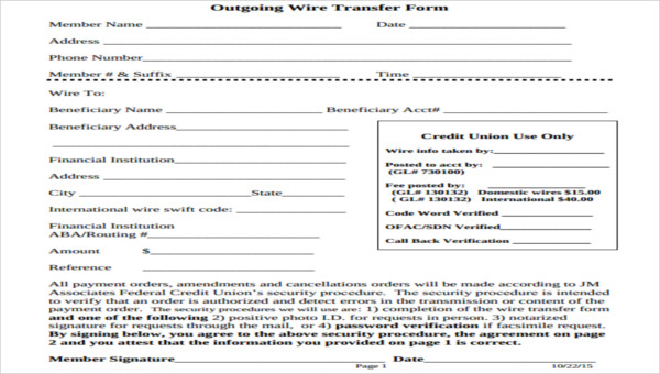 wire transfer forms free sample example format download