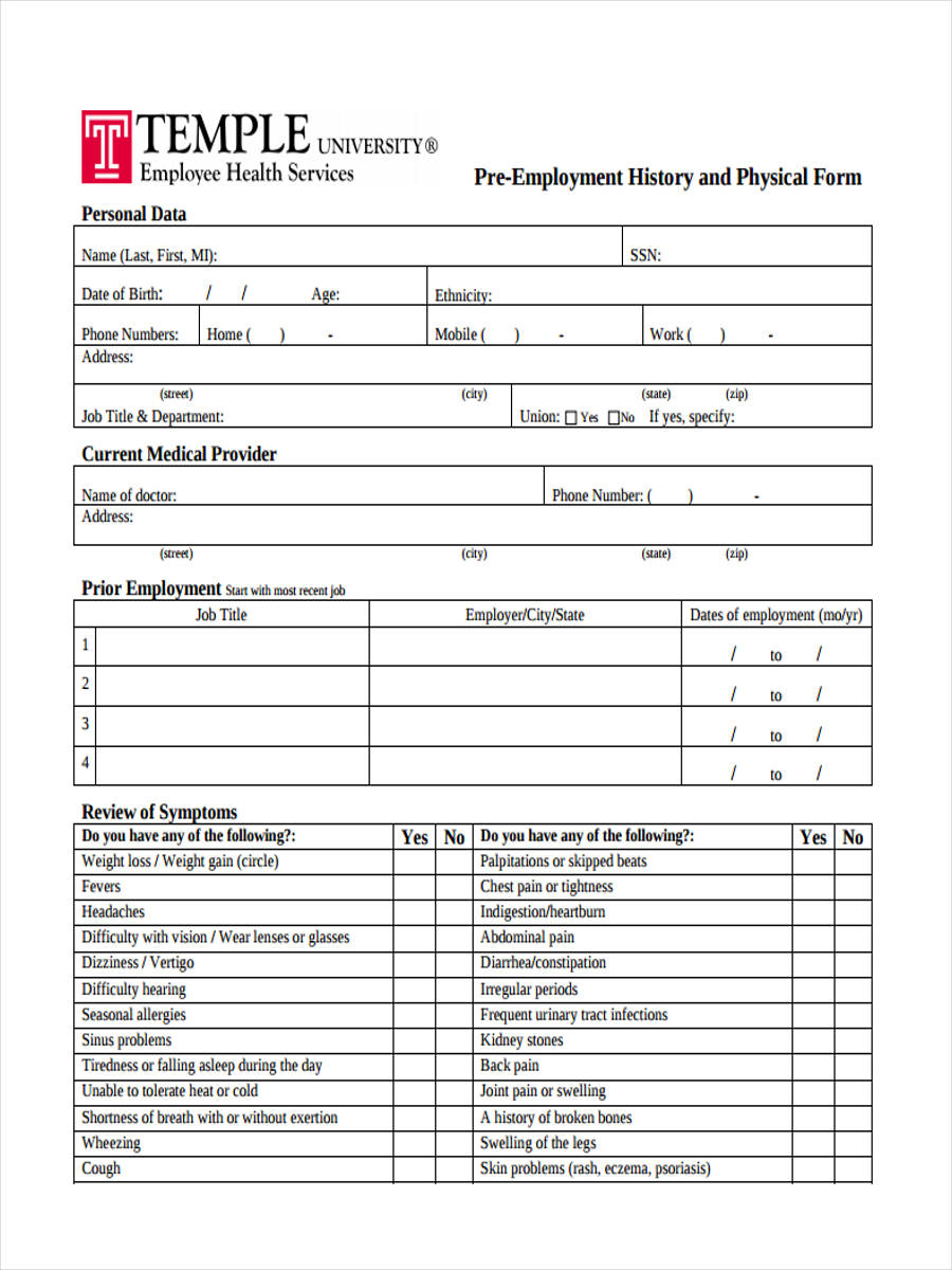 FREE 7+ Sample Basic Physical Forms in PDF