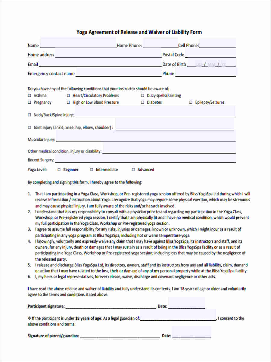Free 7 Sample Yoga Waiver Forms In Ms Word Pdf