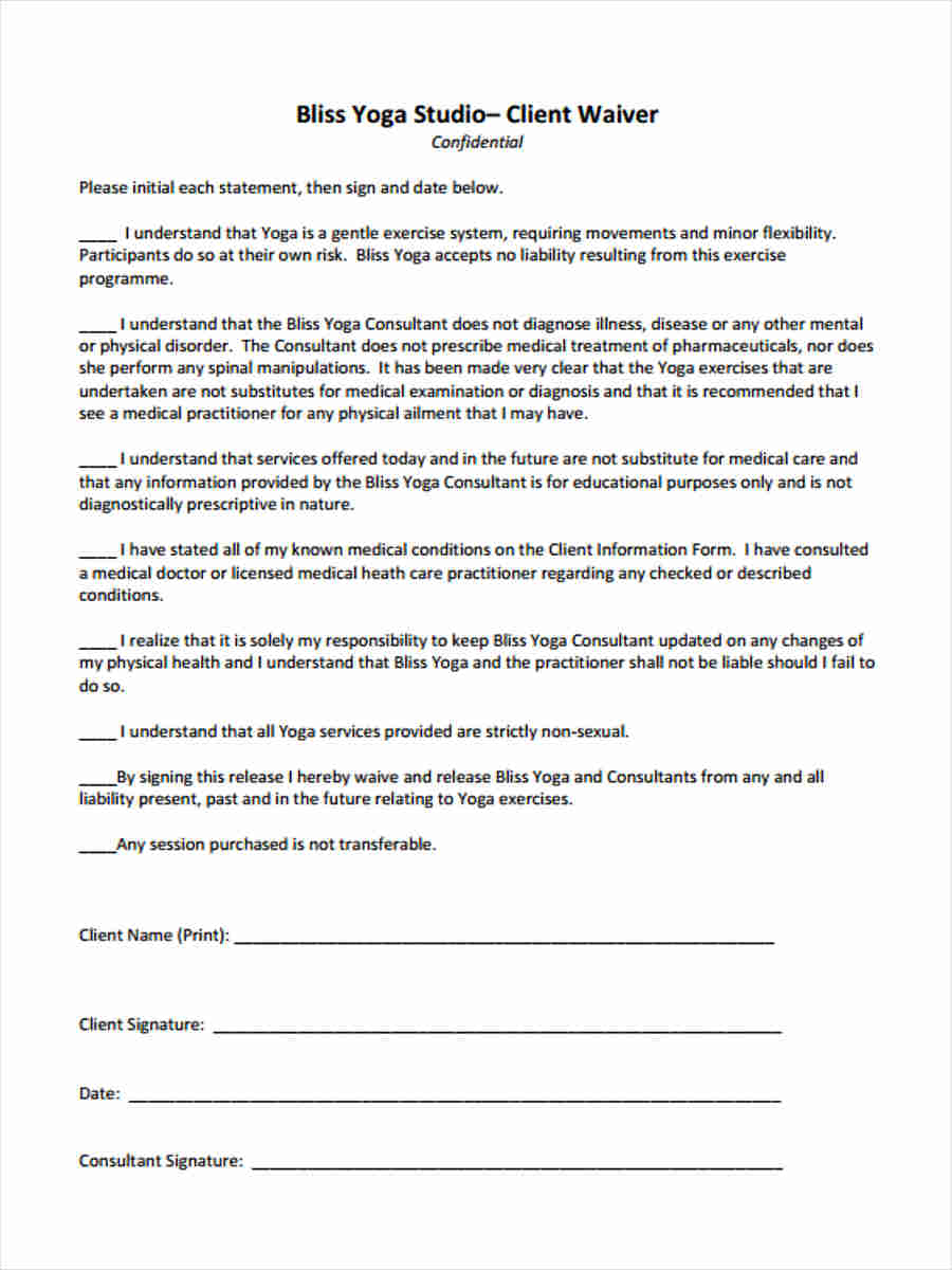 Free Yoga Waiver Template Printable Templates