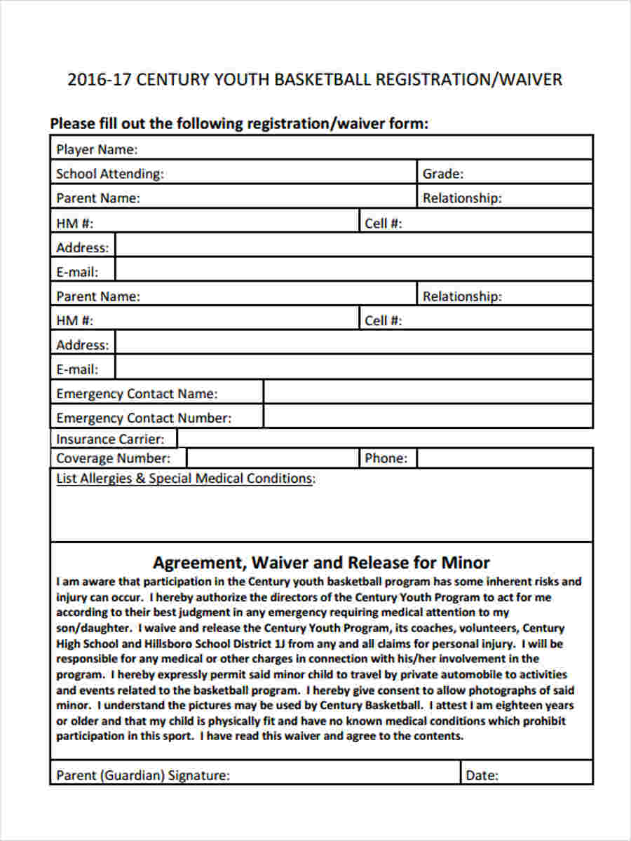 Free 6 Basketball Waiver Forms In Pdf
