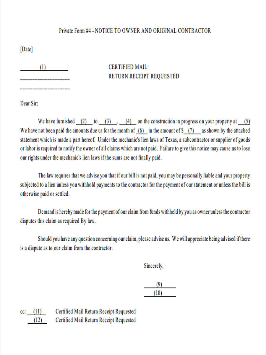 Notice To Owner Florida Form