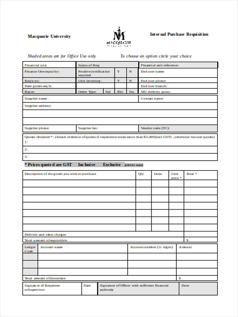 Free 7 Internal Requisition Forms In Ms Word Pdf