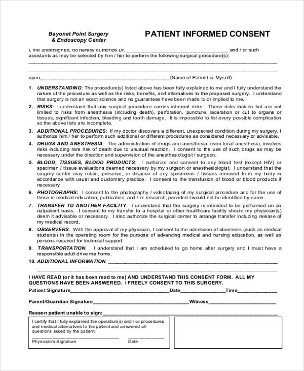 Free 8 Informed Consent Forms In Pdf Ms Word 8625