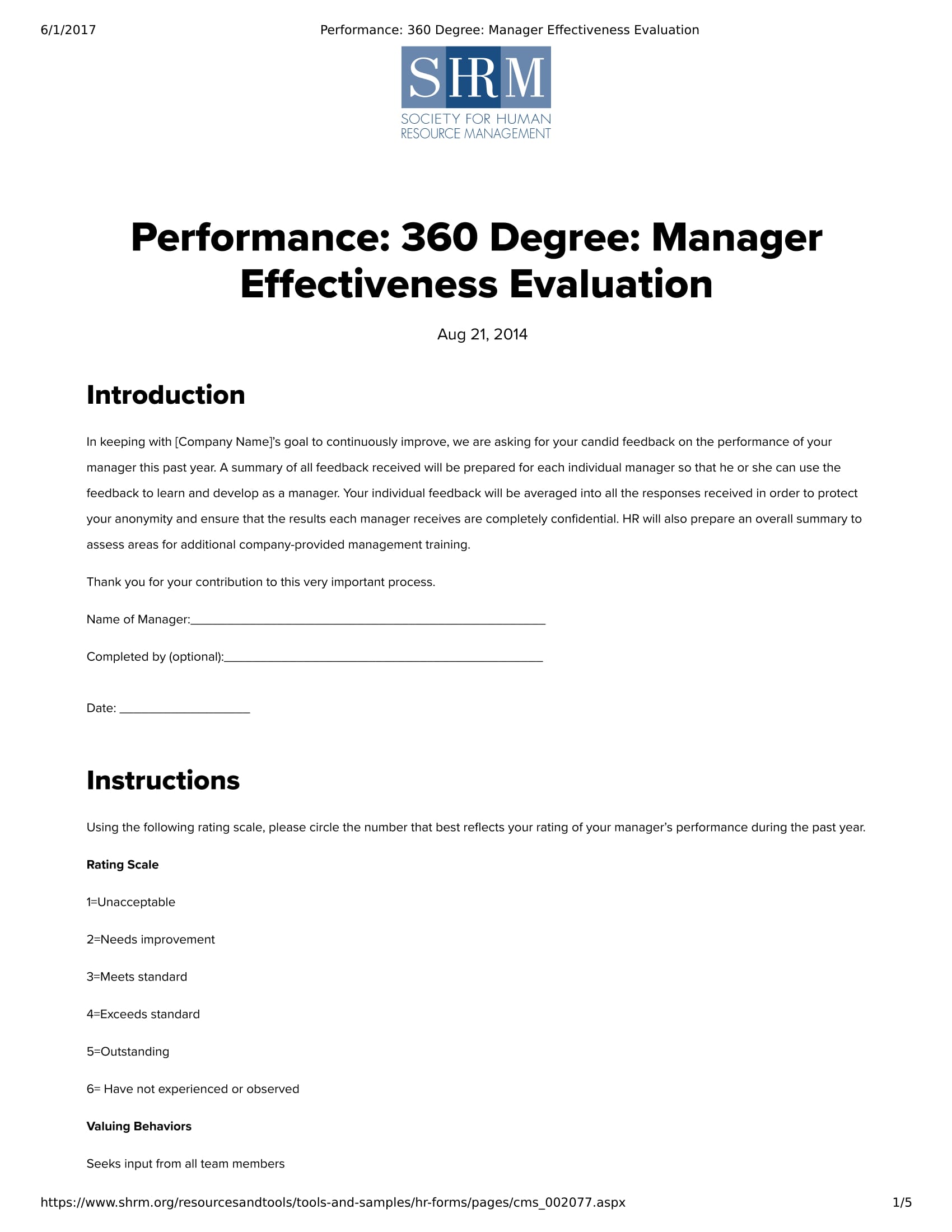 360 Degree Feedback Form