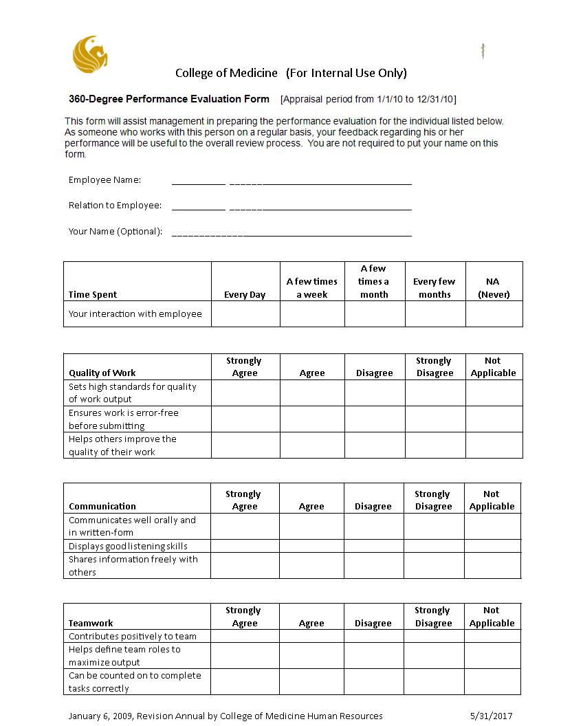 360 Degree Performance Evaluation Form 