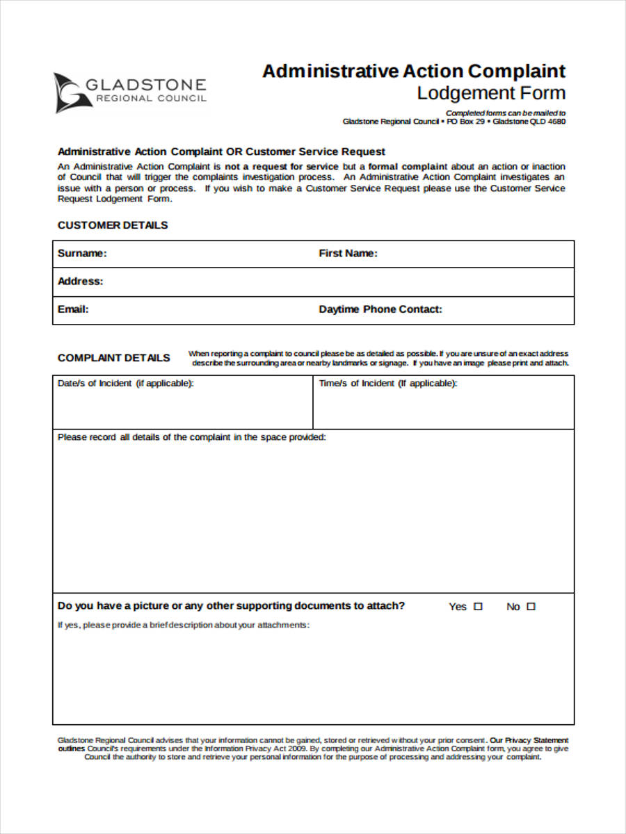 administrative action form example
