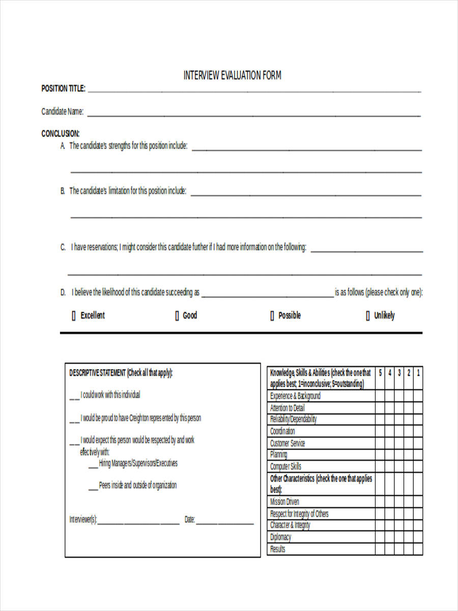 FREE 14+ Interview Evaluation Forms in MS Word | PDF | Excel