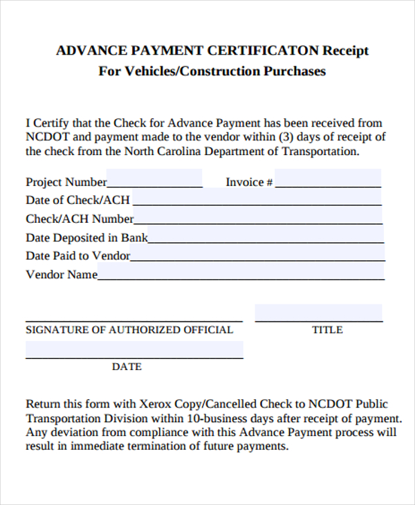 advance payment form