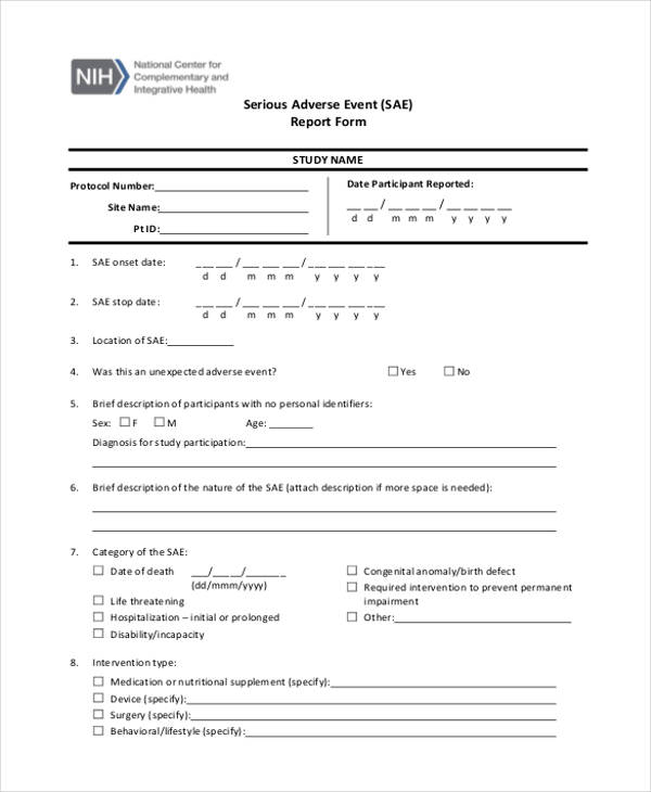 FREE 11+ Adverse Event Forms in PDF | MS Word | Excel