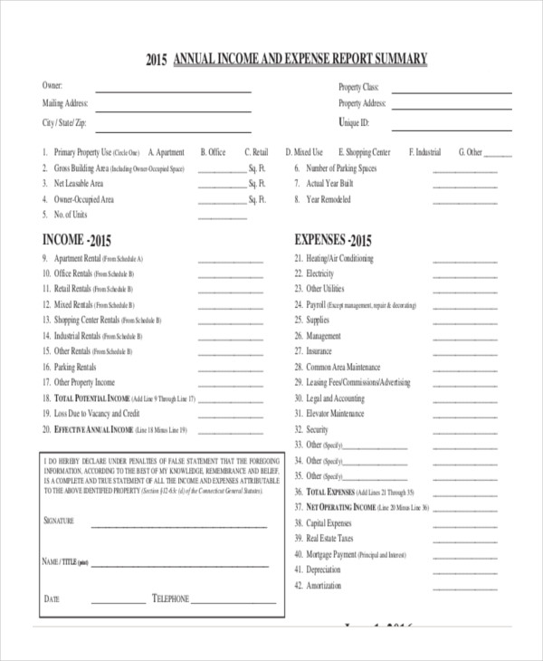 annual income and expense report form