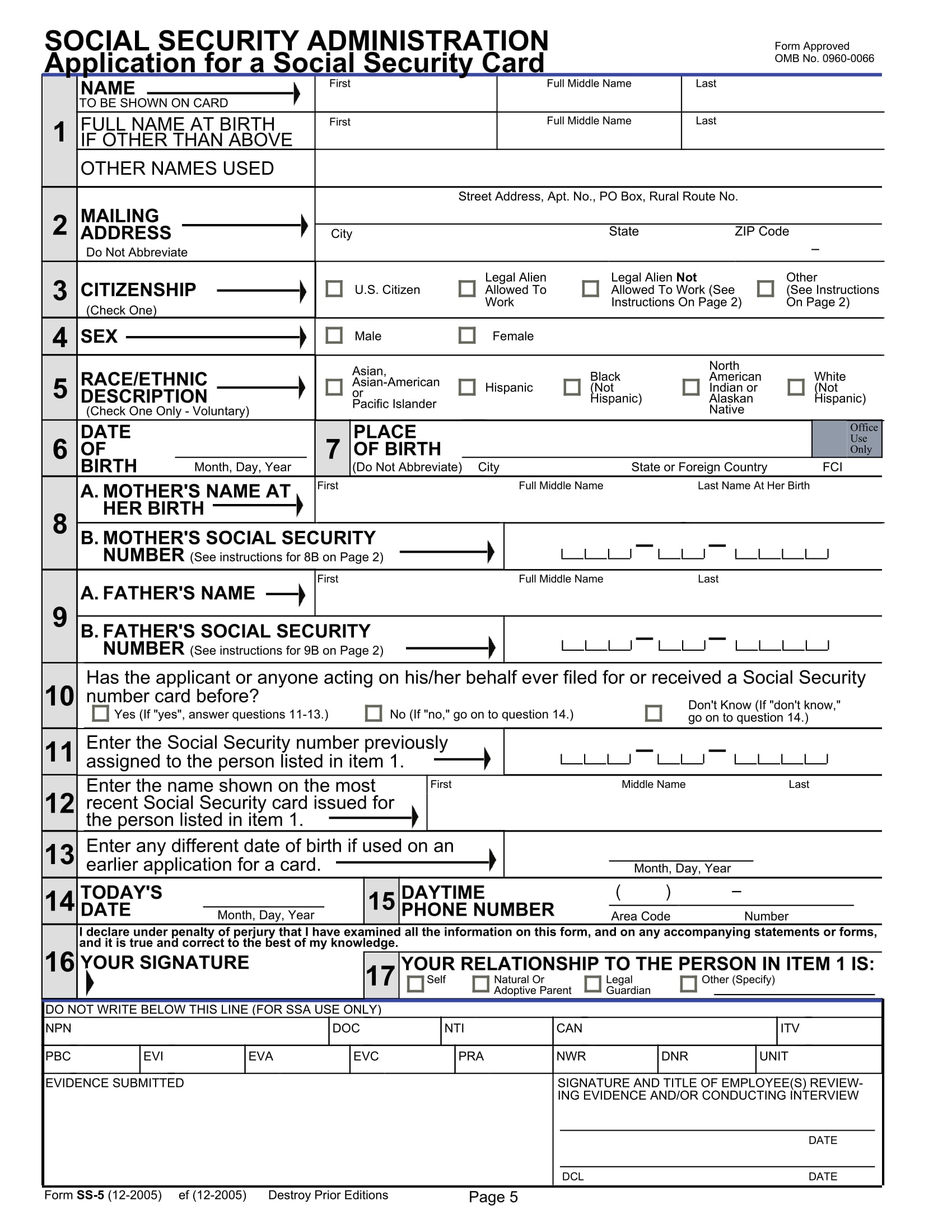 application for a social security card 5
