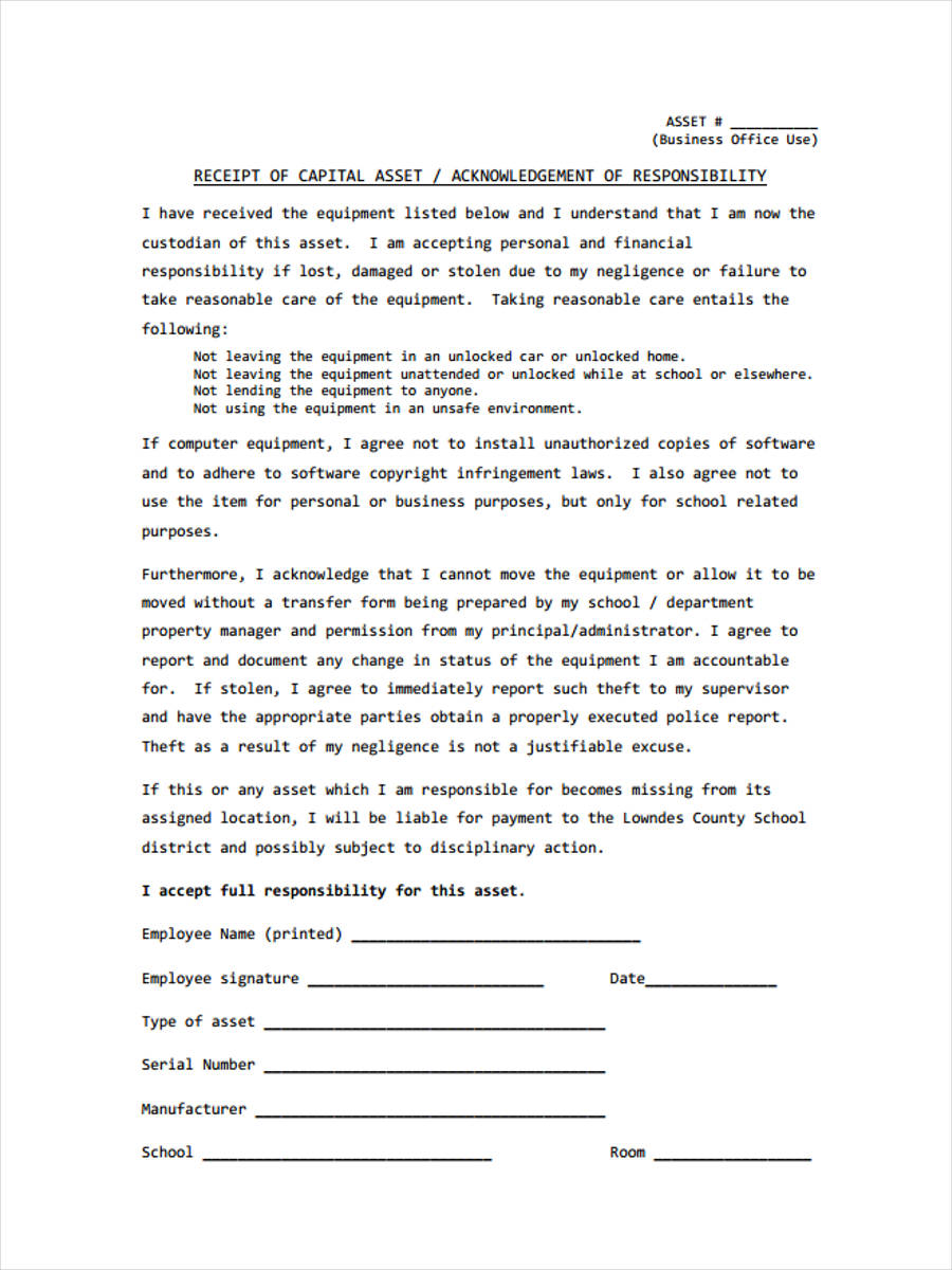 FREE 6+ Asset Receipt Forms in MS Word PDF