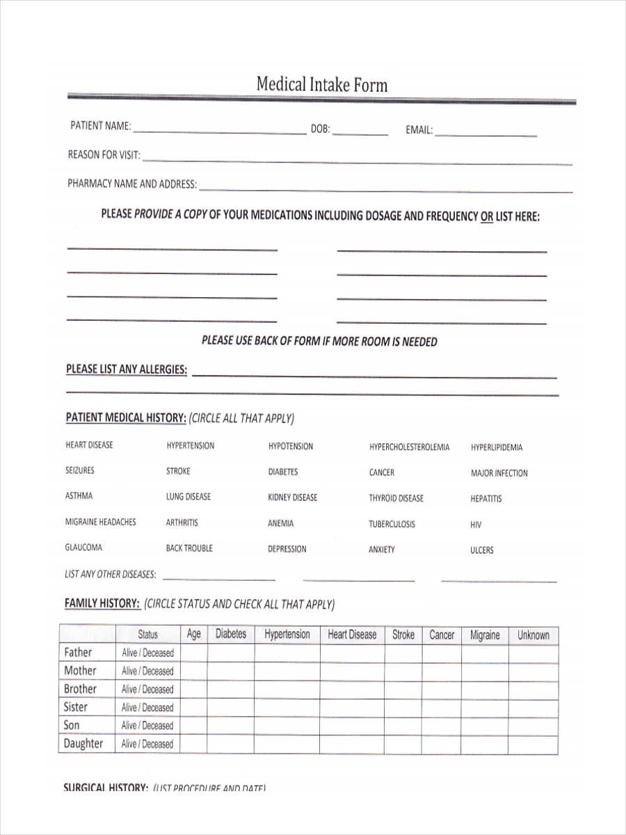 Free Printable Medical Intake Forms Printable Forms Free Online