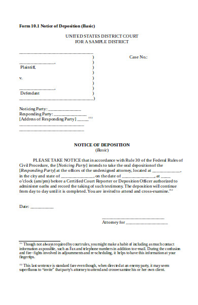 basic notice of deposition form