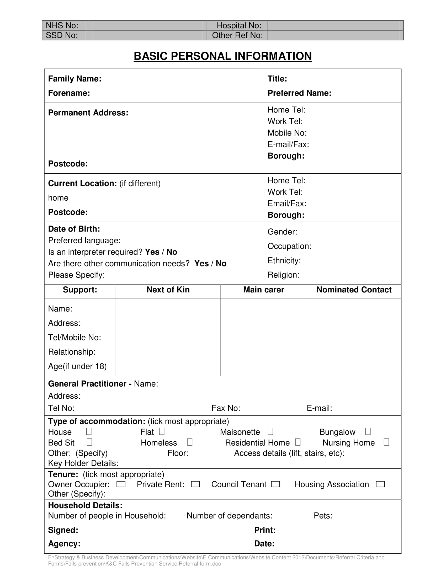 basic personal information form 1