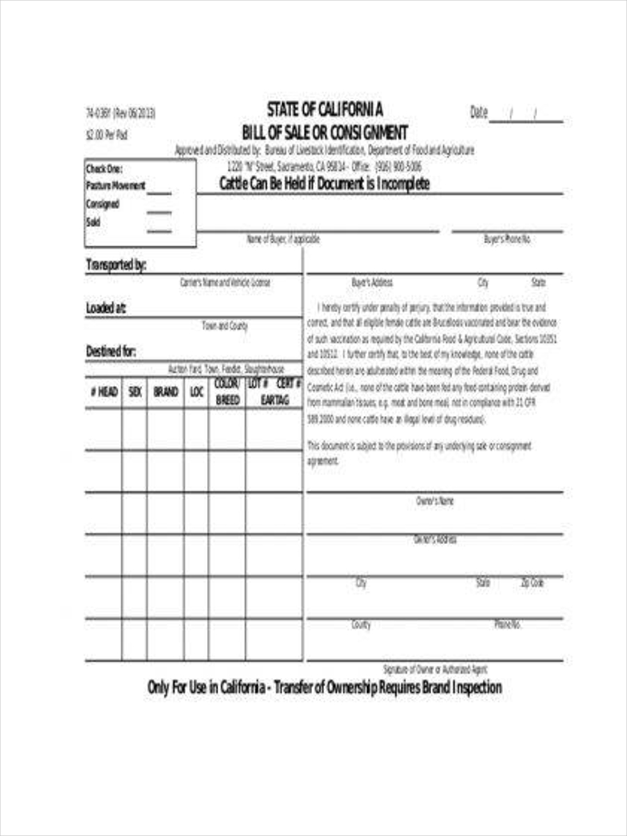 bill of sale consignment
