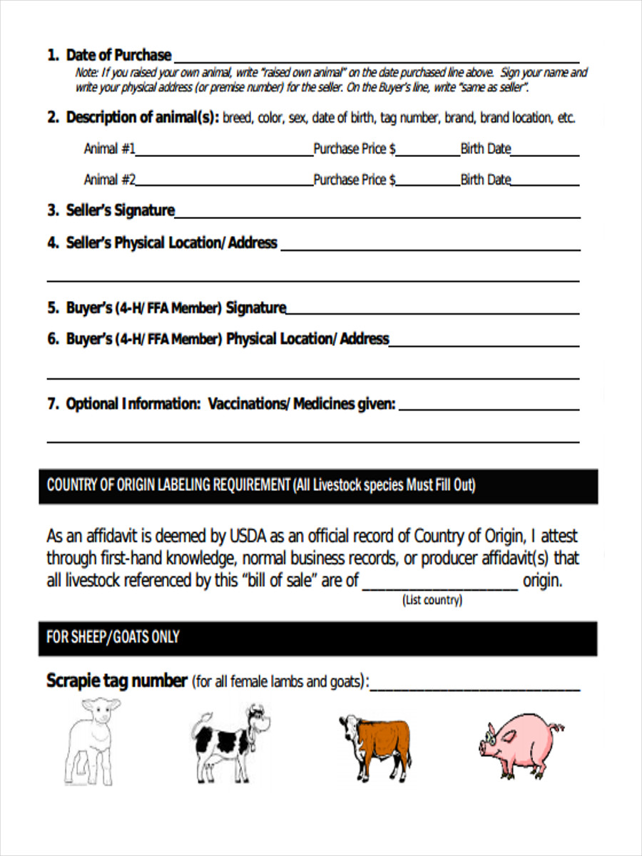 Free Printable Livestock Bill Of Sale