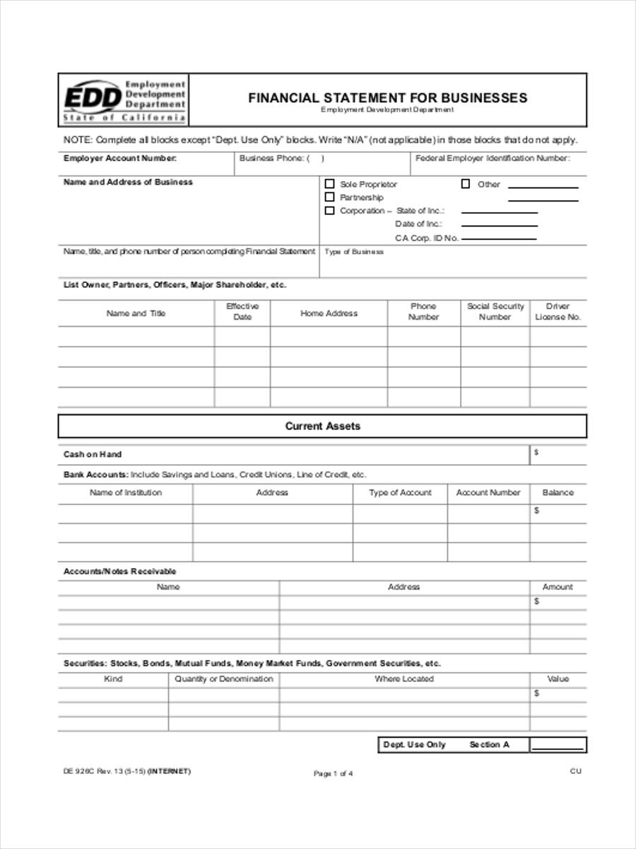 FREE 5 Business Financial Statement Forms In PDF