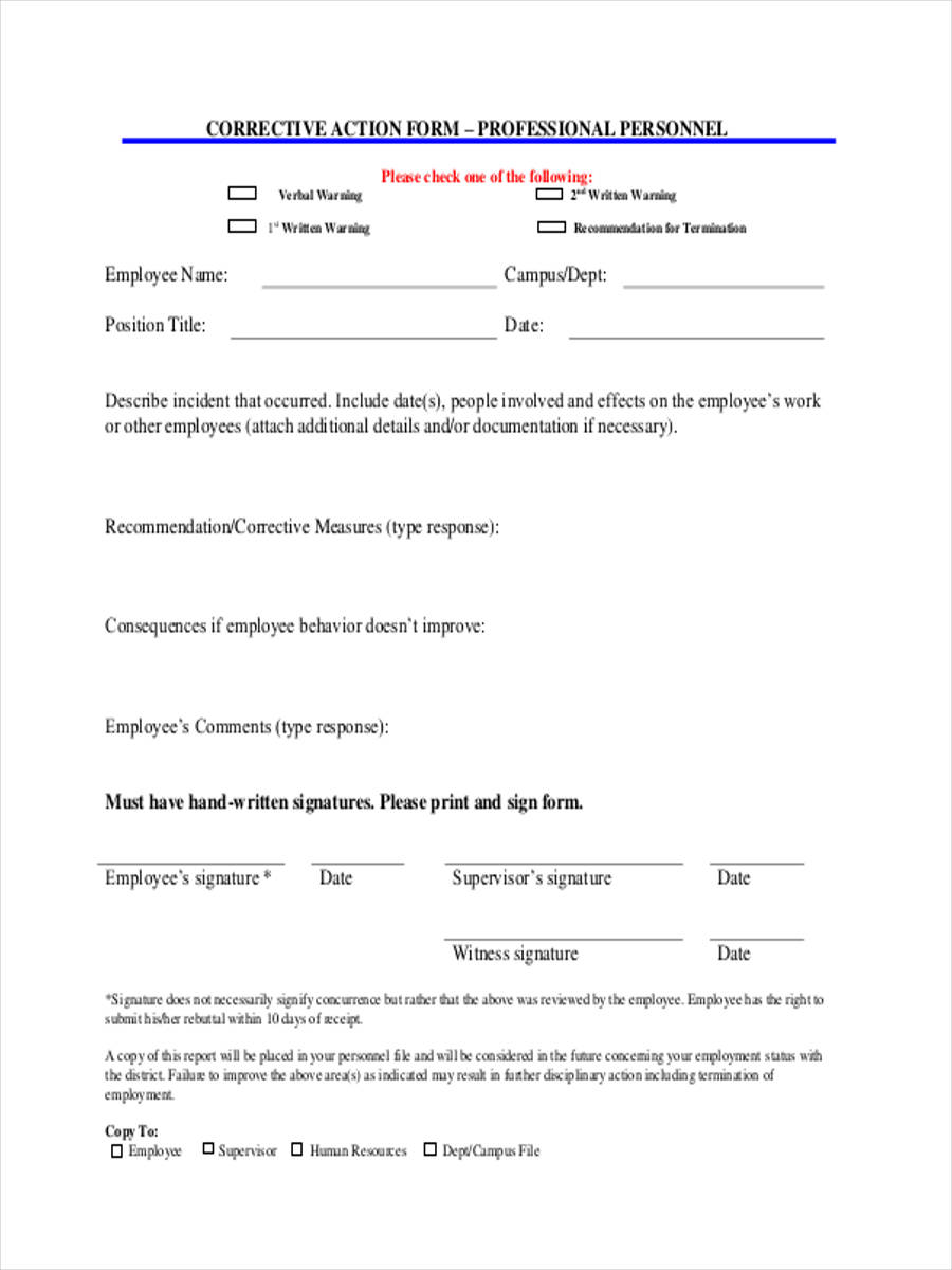 FREE 26 Corrective Action Form Samples PDF MS Word Google Docs Excel