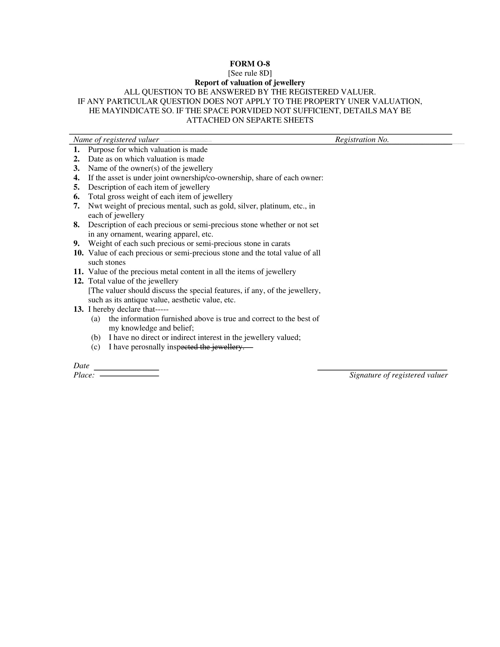 blank jewelry appraisal form sample 1