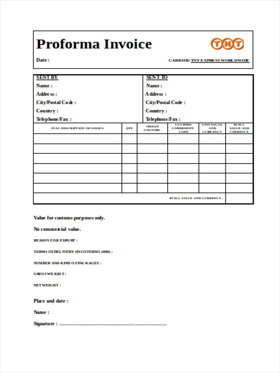 Free 8 Proforma Invoice Forms In Ms Word Pdf Excel 6078