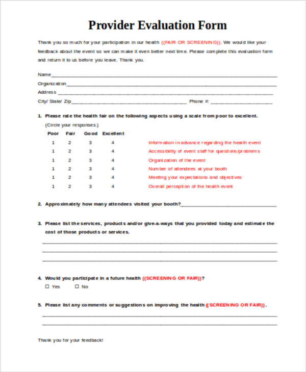 blank provider event evaluation form1