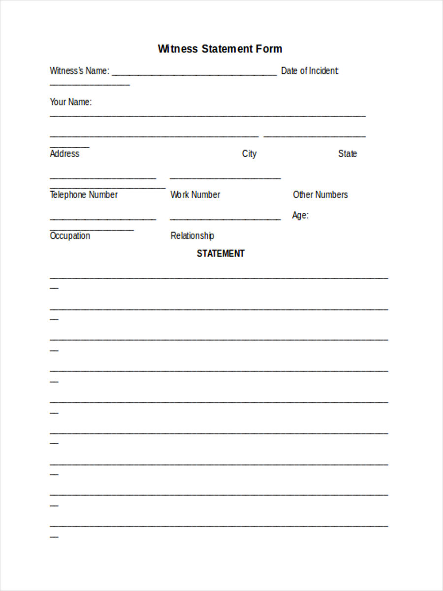Free 18 Witness Statement Forms In Pdf Ms Word