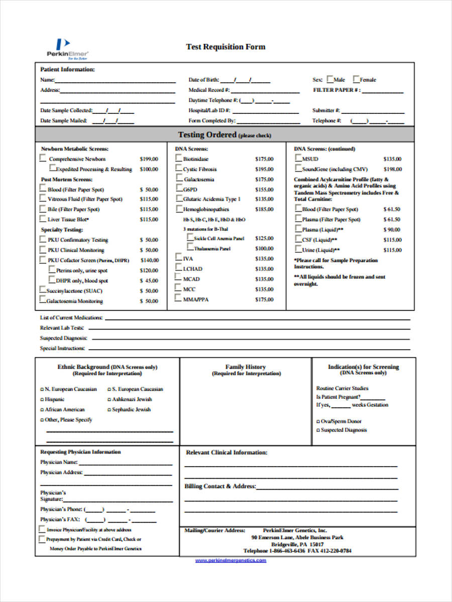 Free 8 Test Requisition Forms In Pdf Certificate of medical necessity form template