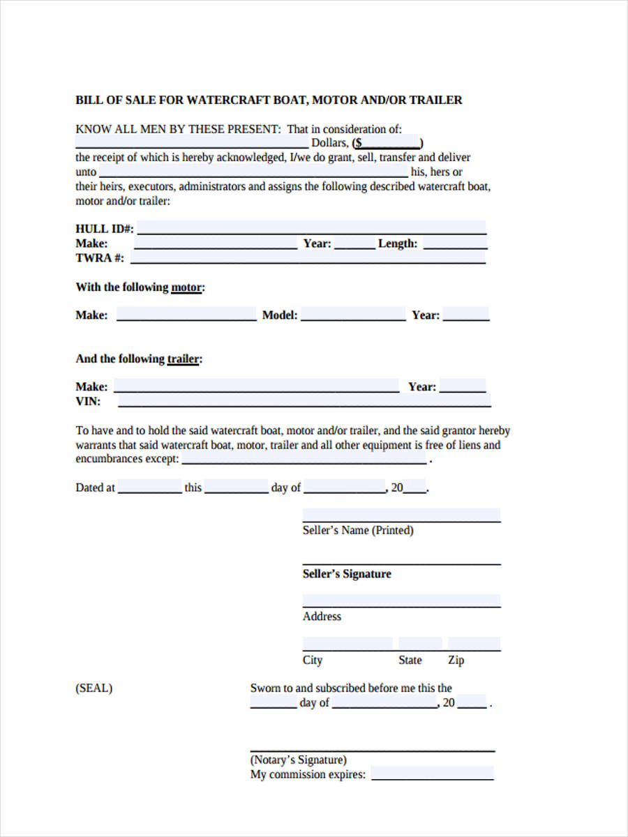 free 6 motor bill of sale forms in ms word pdf