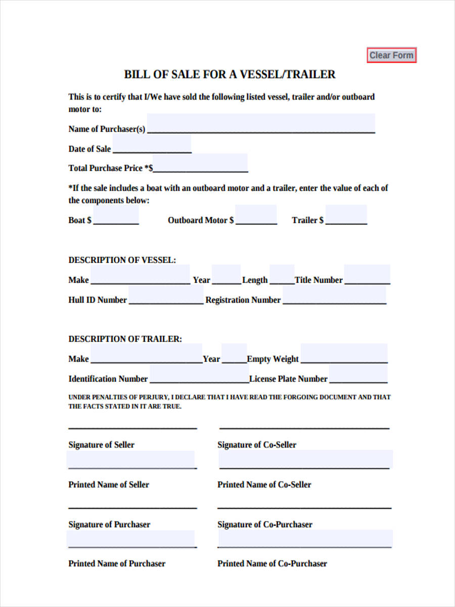 FREE 6+ Trailer Bill of Sale Forms in PDF