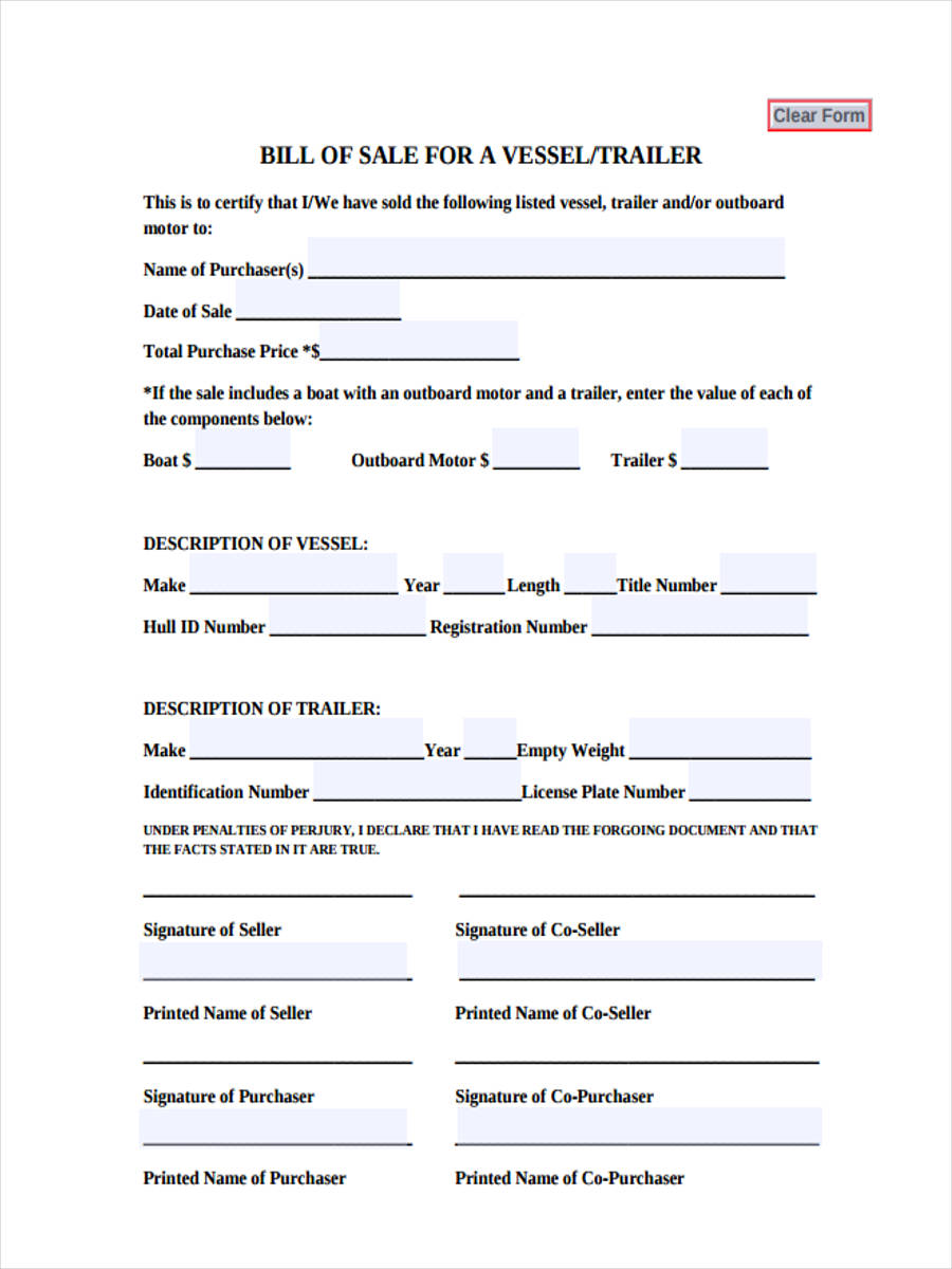 free 6 trailer bill of sale forms in pdf