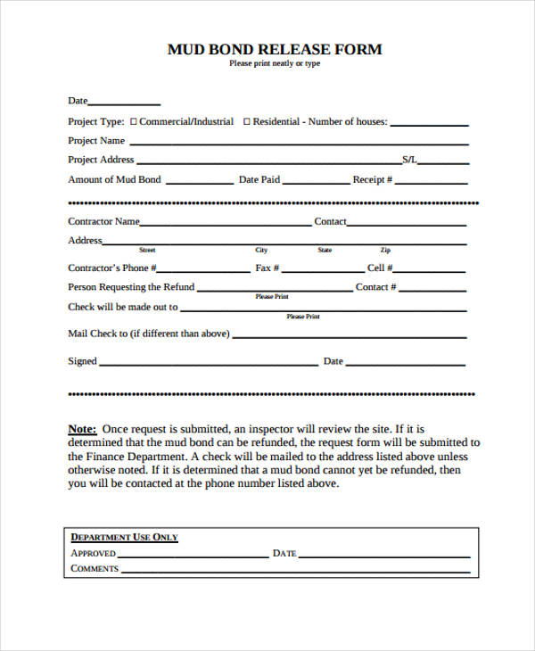 bond refund form example