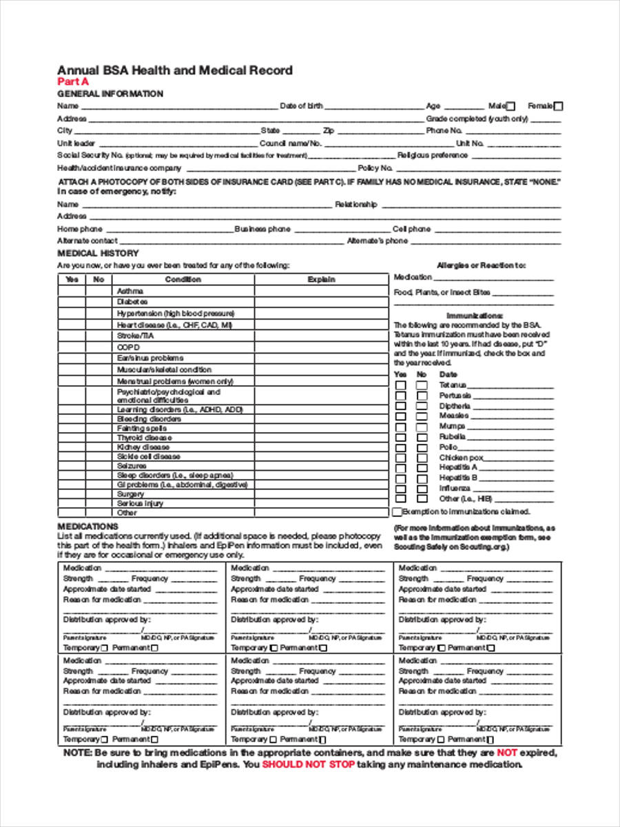boy scout health sample form