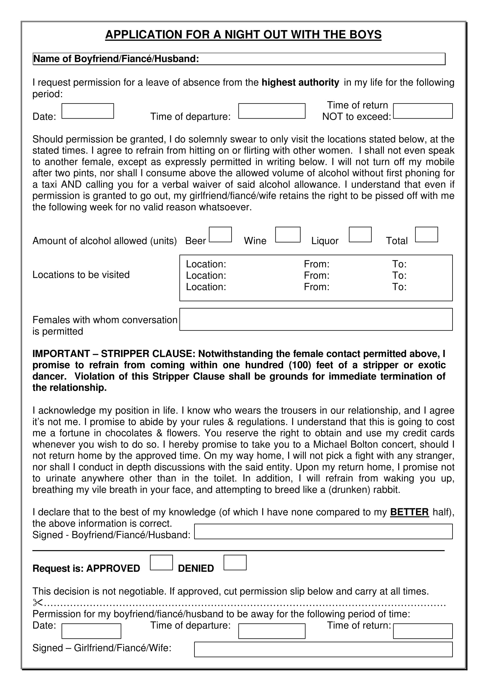 boyfriend night out application form 1