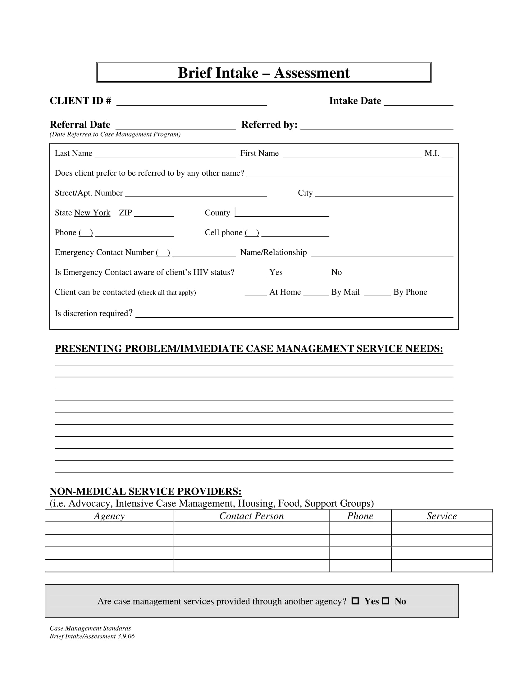 Printable Mental Health Intake Assessment Forms