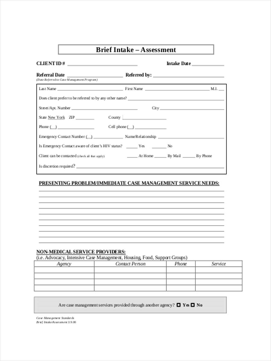 Free 10 Sample Assessment Intake Forms In Ms Word Pdf 5624