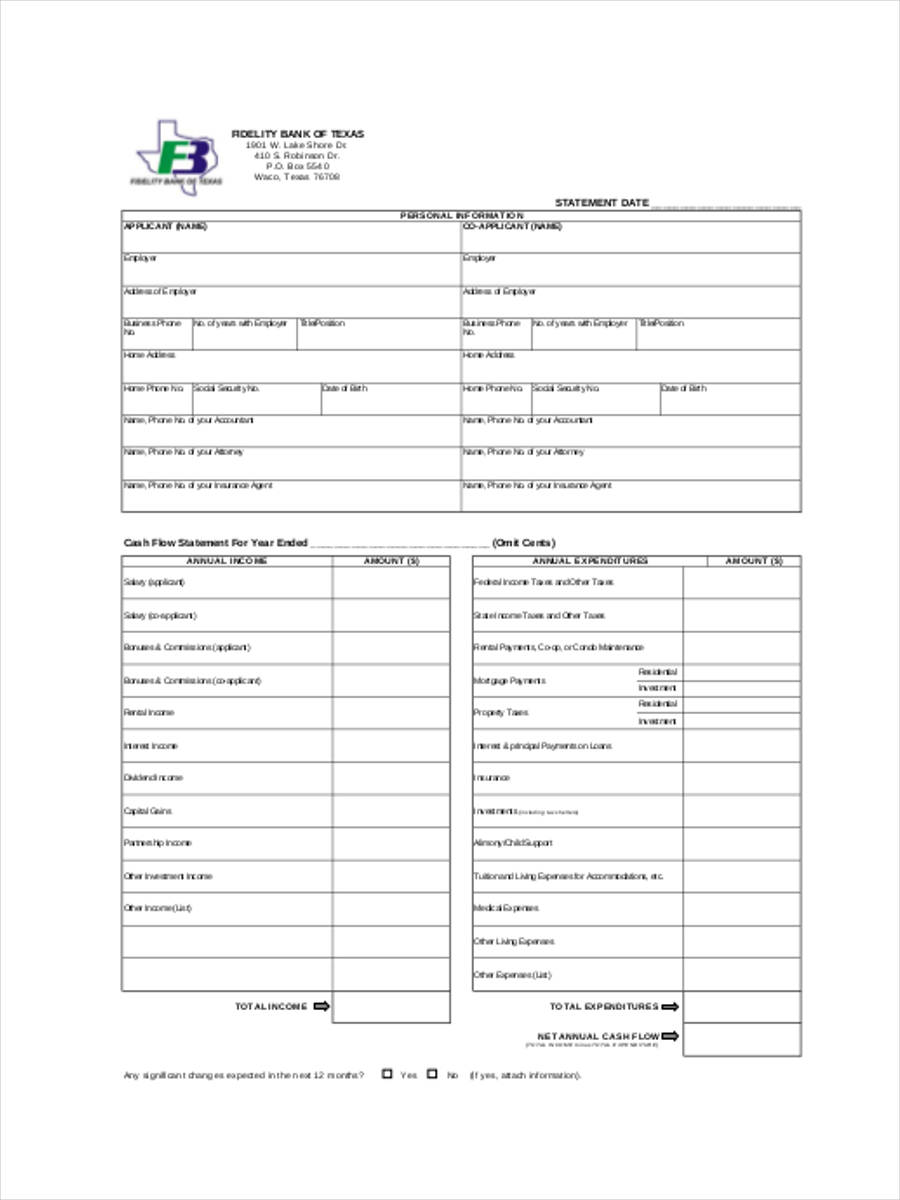 business financial statement form sample