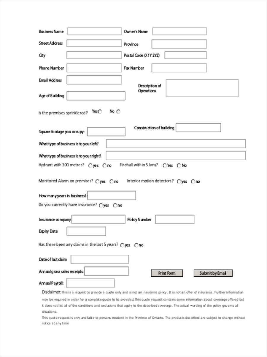 FREE 9+ Insurance Quote Forms in PDF