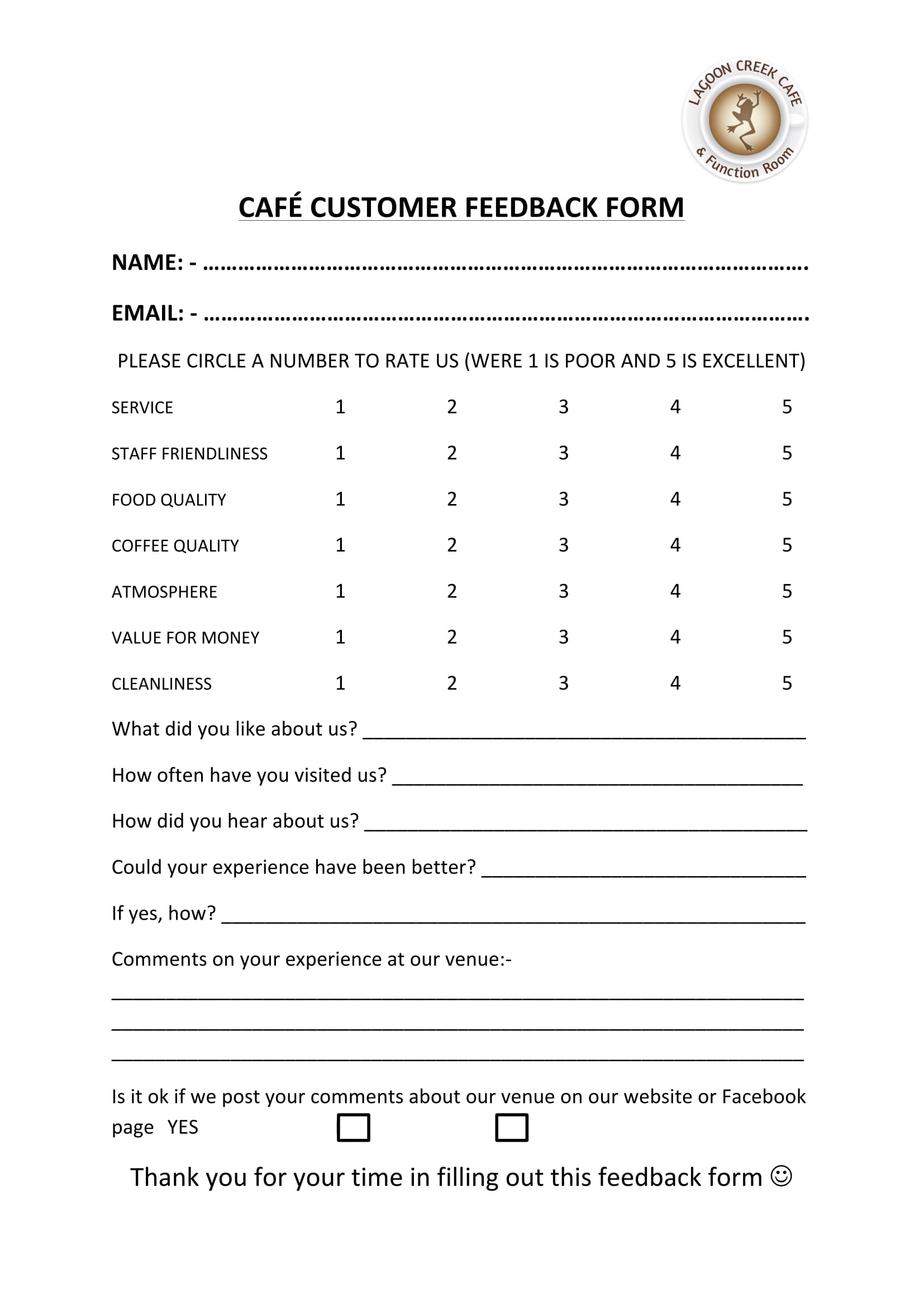 cafe customer feedback form