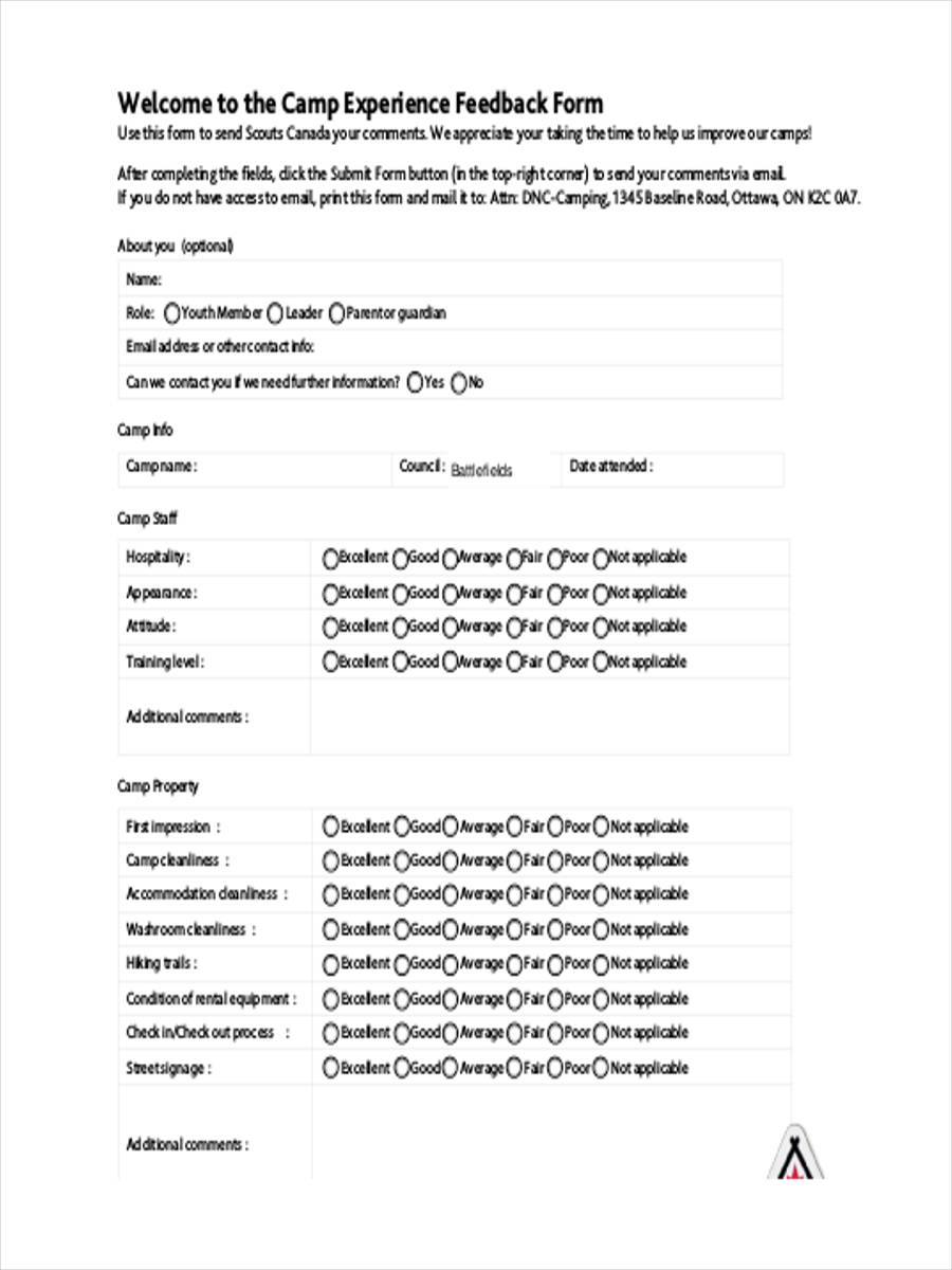 FREE 8+ Camp Feedback Forms Samples in MS Word PDF