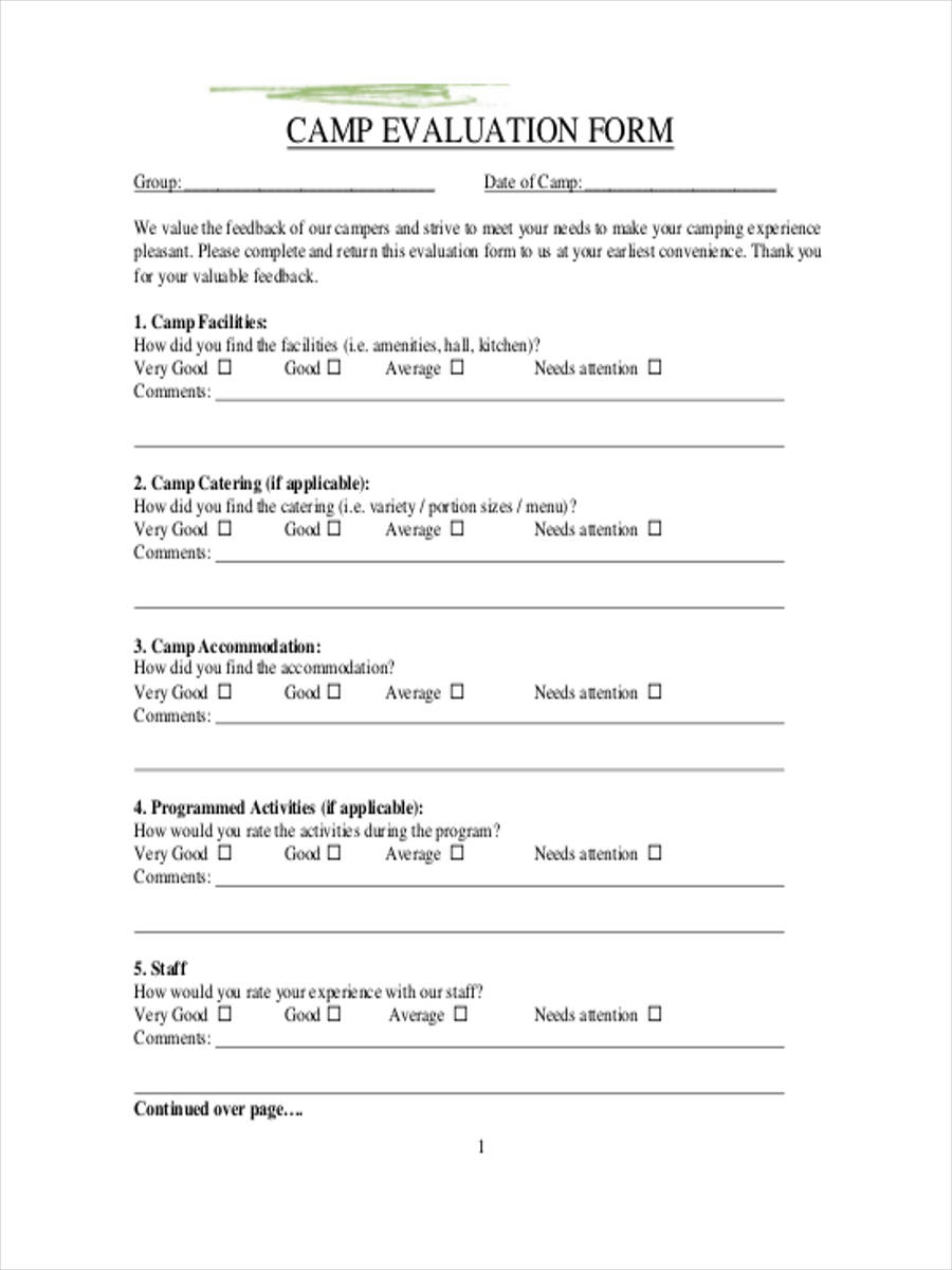 Free 8 Camp Feedback Forms Samples In Ms Word Pdf Summer camp staff evaluation template