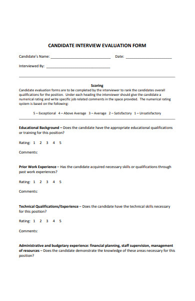 candidate interview evaluation form