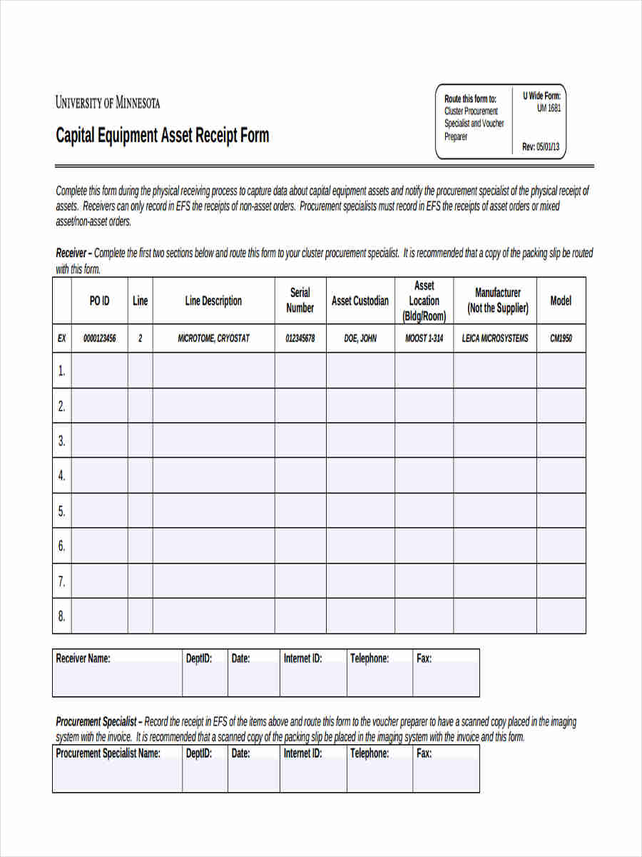 capital equipment asset receipt