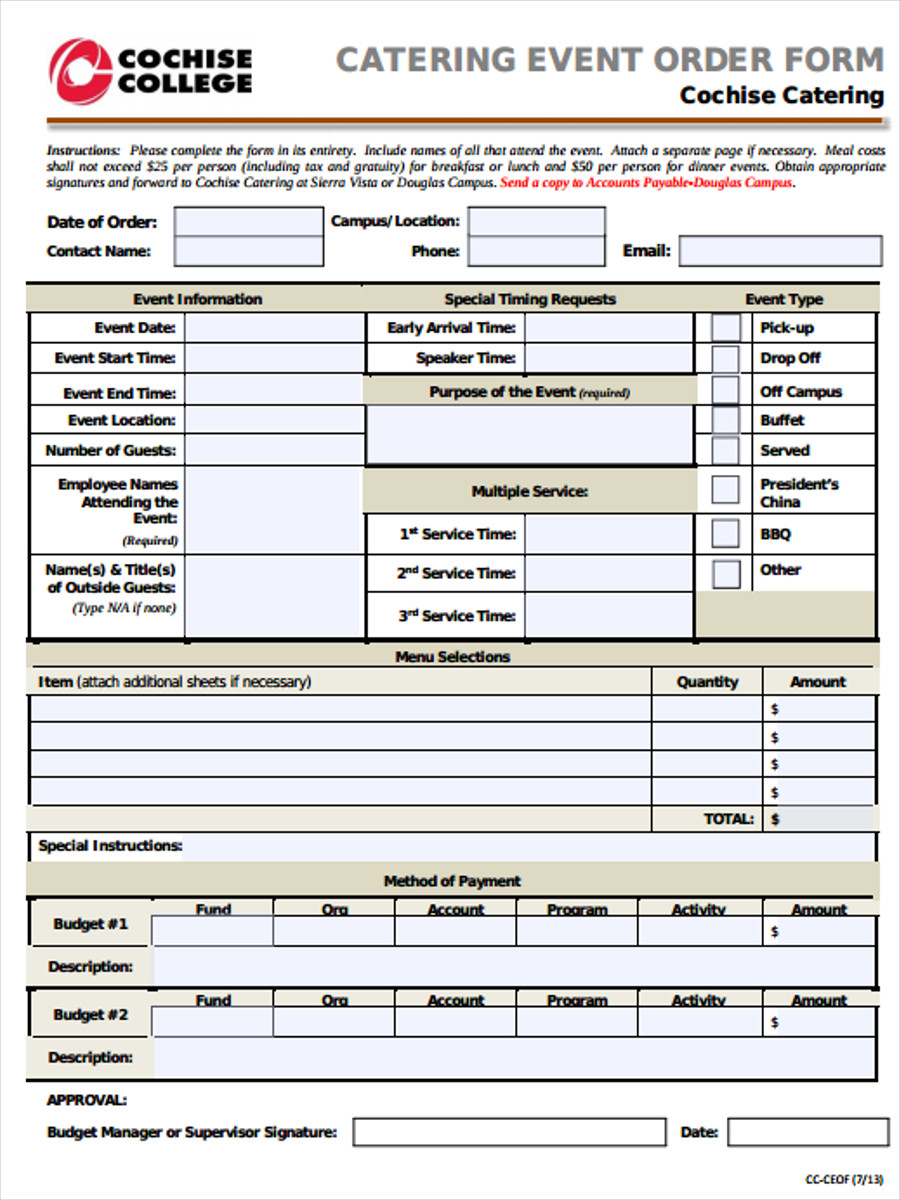 FREE 13+ Event Order Form Samples, PDF, MS Word, Google Docs, Excel