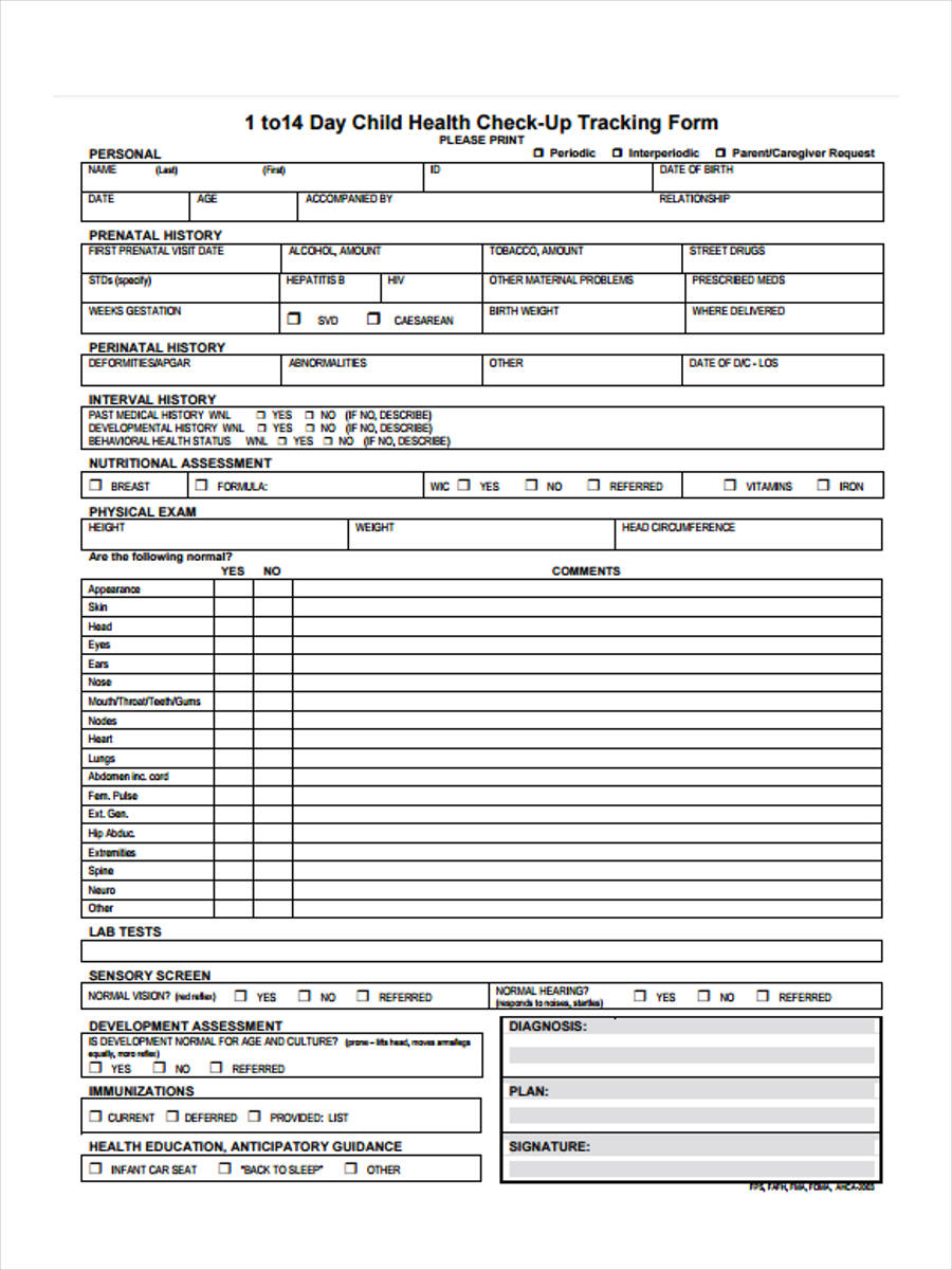 International Medical check form example.