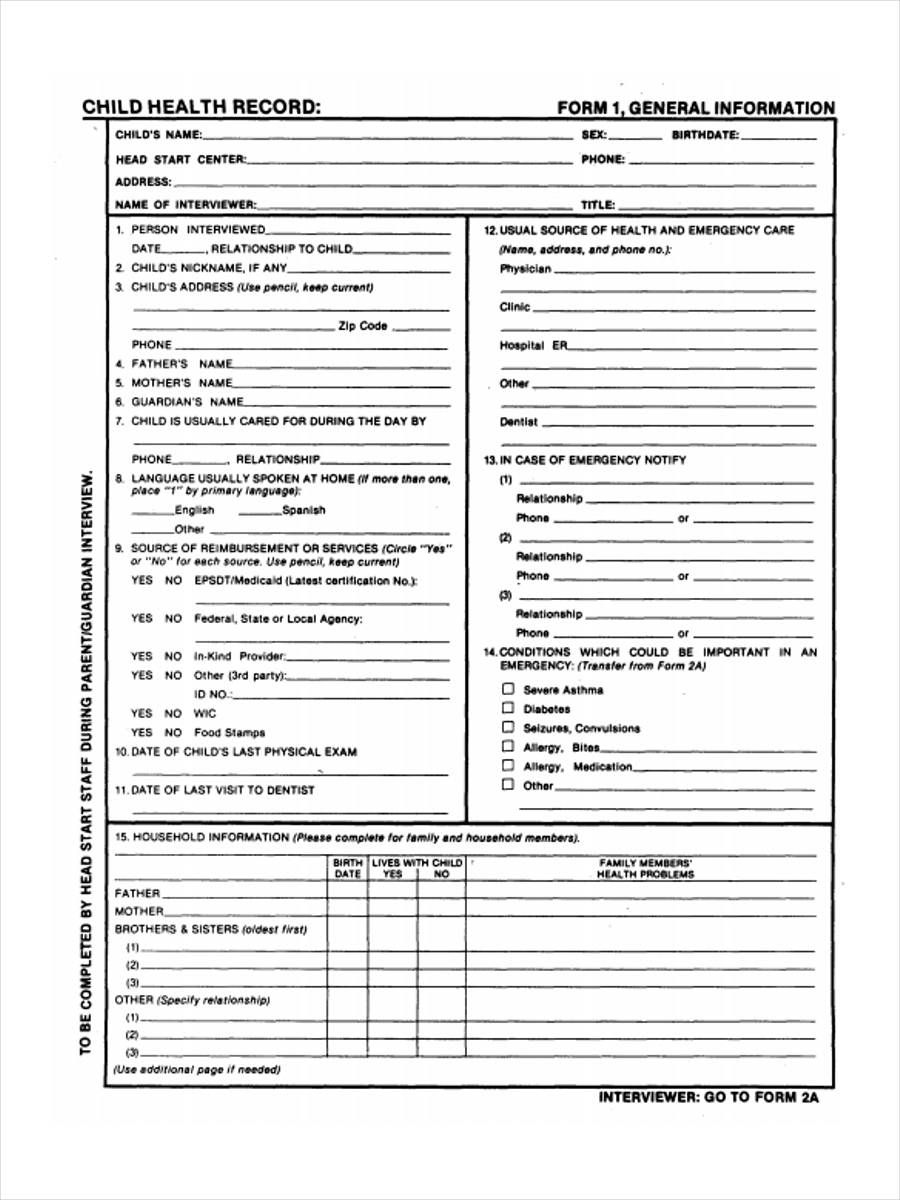 child health record form