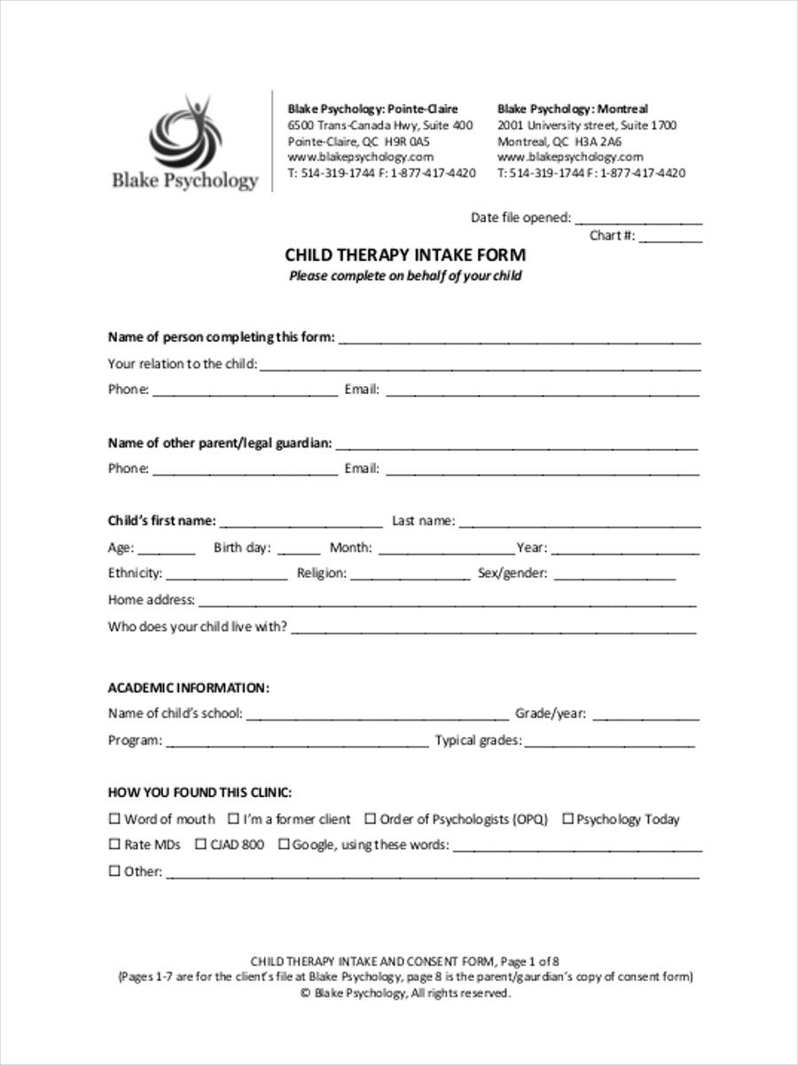 child therapy intake form